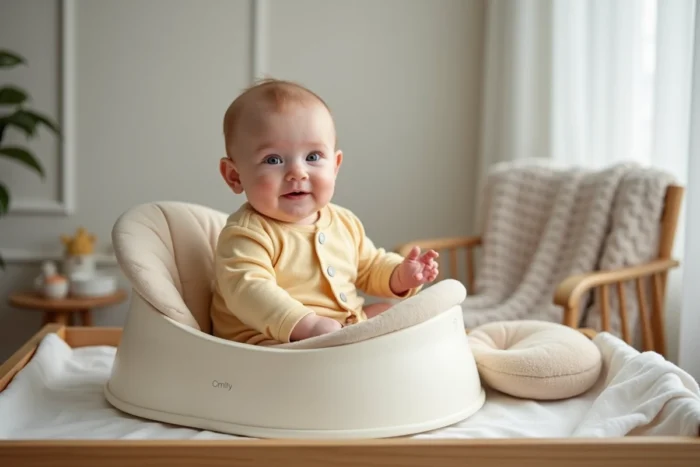 Bébé installé dans un cosy sans réducteur adapté à sa morphologie grandissante