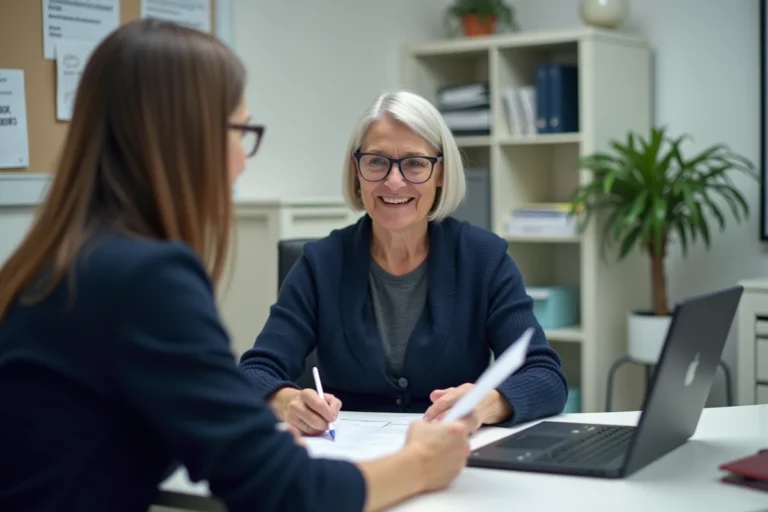 Femme rencontrant un conseiller logement dans une mairie pour comprendre ses droits au logement social via Syplo ou Dalo